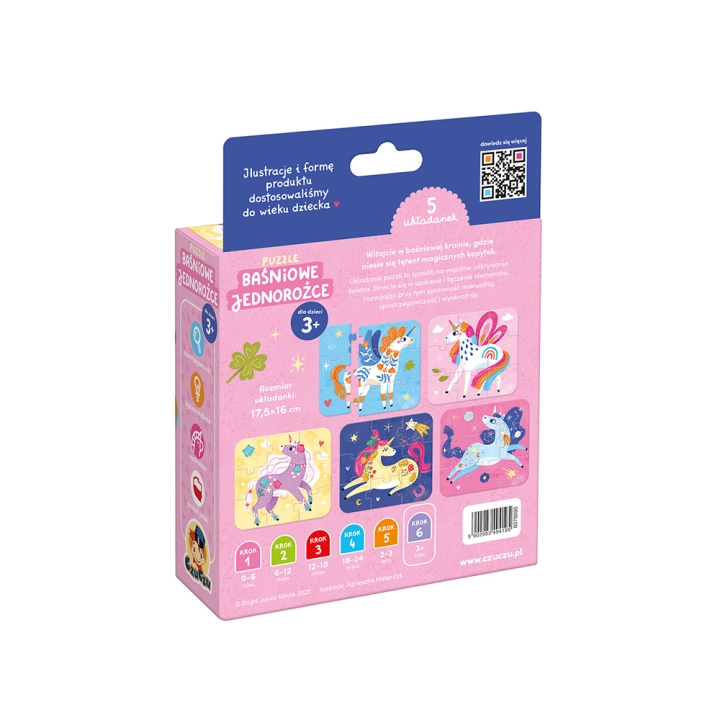 Puzzle Baśniowe Jednorożce dla dzieci 3+, 5x45 elementów