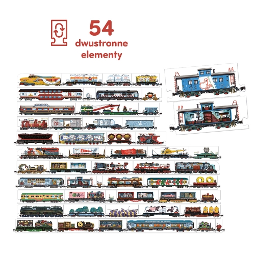 Puzzle dwustronne Pociągi dla dzieci 5+, 54 elementy
