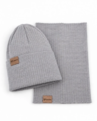 Merino set całoroczny - komplet czapka i komin GREY szary Patulove