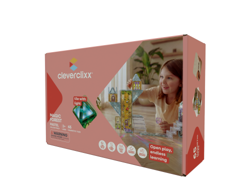 Zestaw klocków magnetycznych + świecący element, 65 el., Magiczny Ogród Cleverclixx