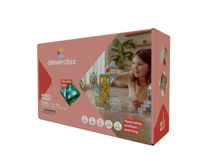 Zestaw klocków magnetycznych + świecący element, 65 el., Magiczny Ogród Cleverclixx