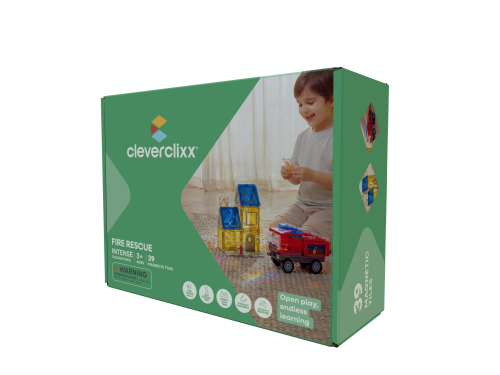Zestaw klocków magnetycznych Wóz Strażacki i Pożar 39 el. Cleverclixx