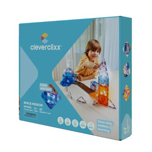 Zestaw Misja Kosmiczna - klocki magnetyczne + świecące elementy, 47 el. Cleverclixx